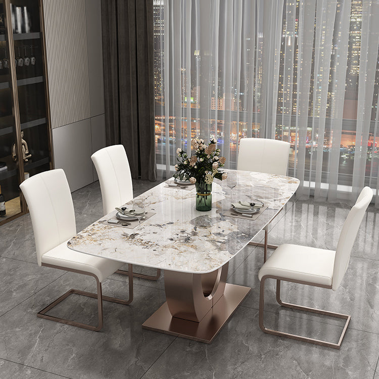 Luxury Sintered Stone Top Table Rectangle Indoor Table with Gold Metal Pedestal