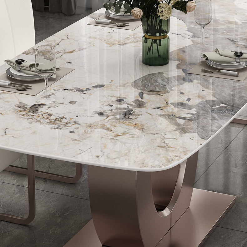 Luxury Sintered Stone Top Table Rectangle Indoor Table with Gold Metal Pedestal