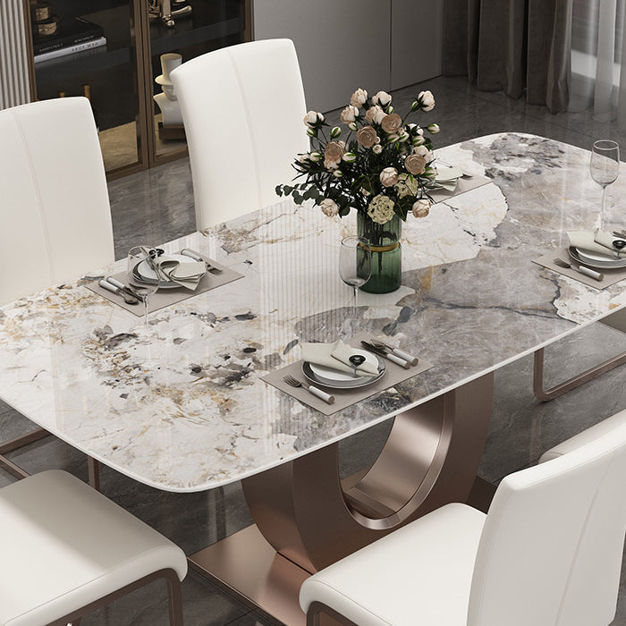 Luxury Sintered Stone Top Table Rectangle Indoor Table with Gold Metal Pedestal