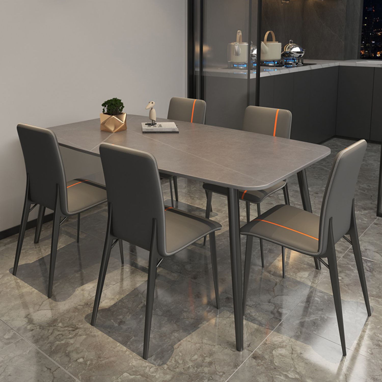 Sintered Stone Indoor Table in Grey Industrial Kitchen Table with 4 Legs