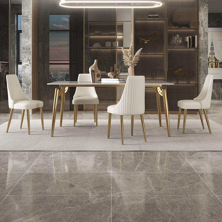 Traditional Luxury Dining Table White Sintered Stone 4 Legs Table with Gold Frame