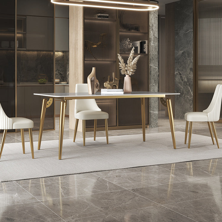 Traditional Luxury Dining Table White Sintered Stone 4 Legs Table with Gold Frame