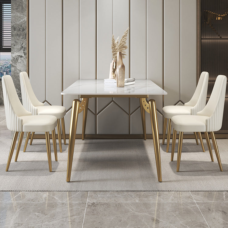 Traditional Luxury Dining Table White Sintered Stone 4 Legs Table with Gold Frame