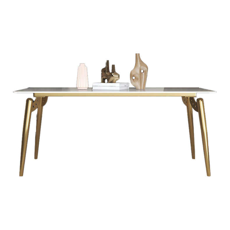 Traditional Luxury Dining Table White Sintered Stone 4 Legs Table with Gold Frame