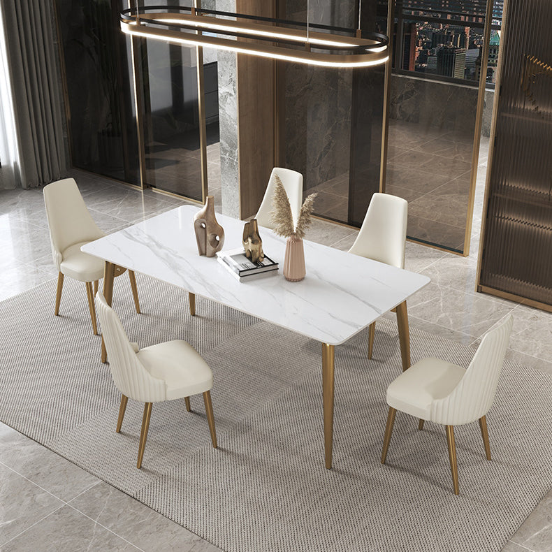 Traditional Luxury Dining Table White Sintered Stone 4 Legs Table with Gold Frame