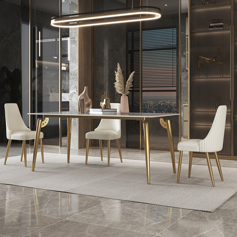 Traditional Luxury Dining Table White Sintered Stone 4 Legs Table with Gold Frame