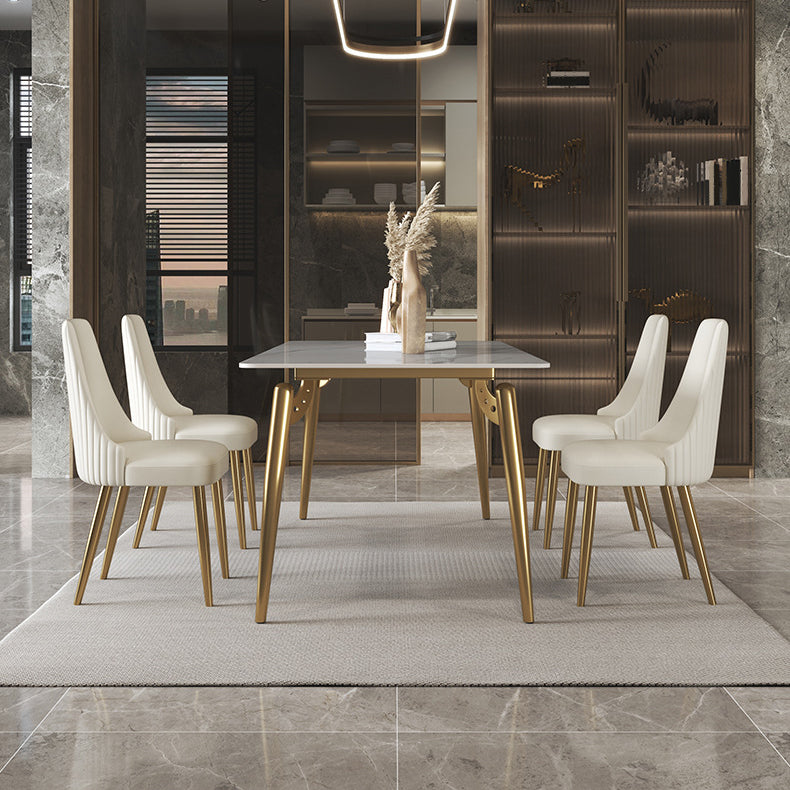Traditional Luxury Dining Table White Sintered Stone 4 Legs Table with Gold Frame