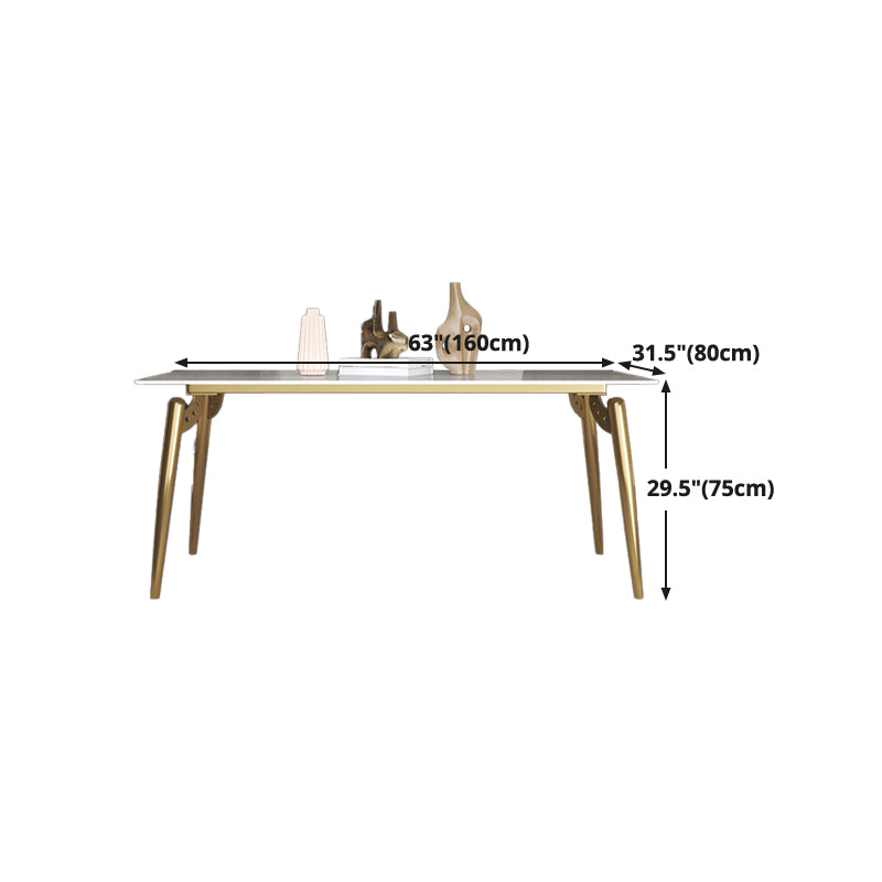 Traditional Luxury Dining Table White Sintered Stone 4 Legs Table with Gold Frame
