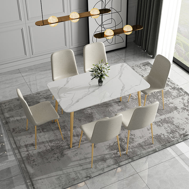 Traditional Luxury Dining Table White Sintered Stone Table with Gold Frame
