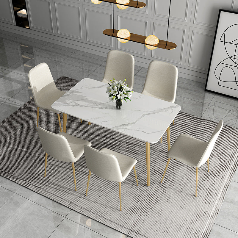 Traditional Luxury Dining Table White Sintered Stone Table with Gold Frame