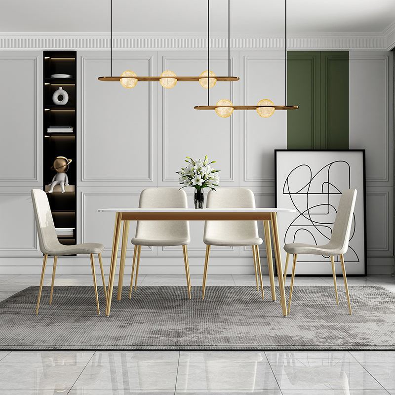Traditional Luxury Dining Table White Sintered Stone Table with Gold Frame