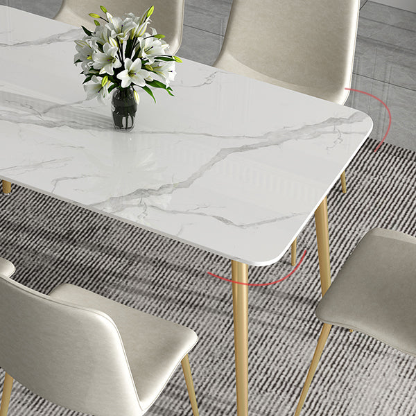 Traditional Luxury Dining Table White Sintered Stone Table with Gold Frame