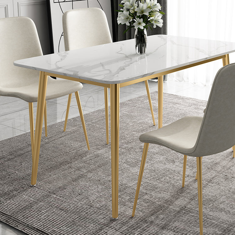 Traditional Luxury Dining Table White Sintered Stone Table with Gold Frame