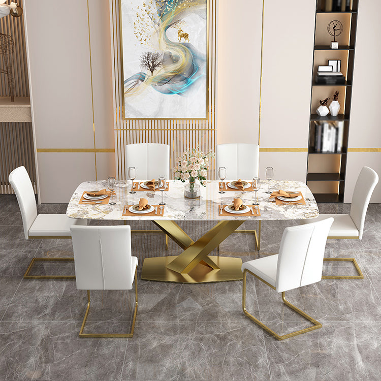 Sintered Stone Top Table for Restaurant Luxury Rectangle Table with Gold Metal Pedestal