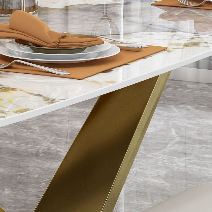 Sintered Stone Top Table for Restaurant Luxury Rectangle Table with Gold Metal Pedestal