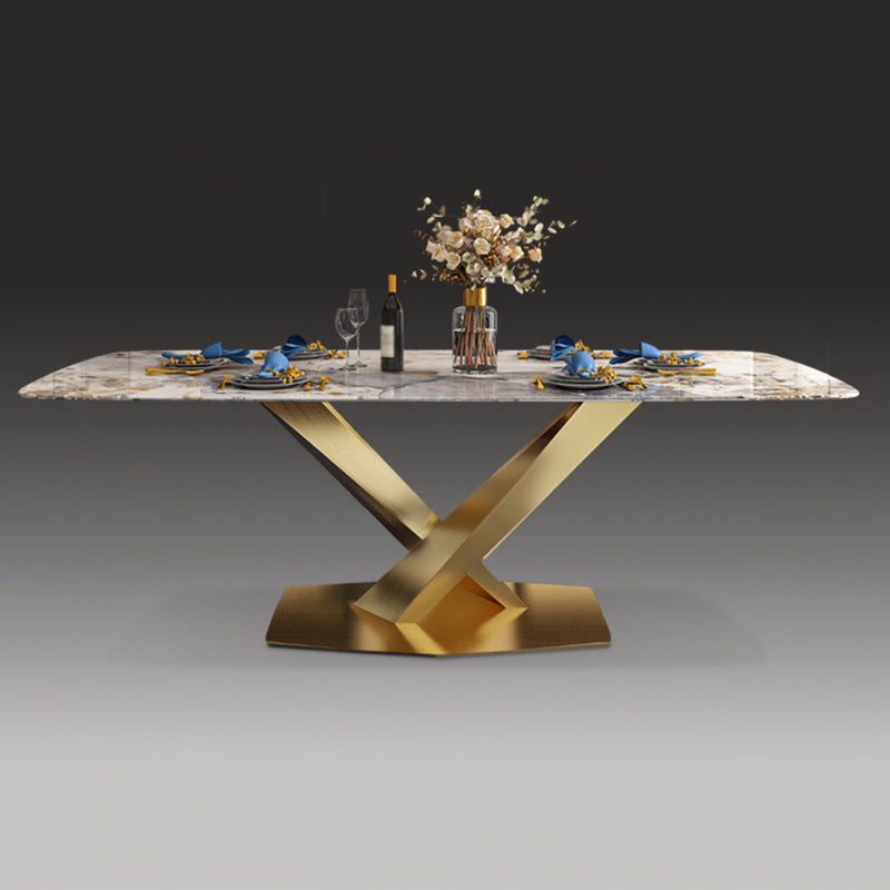 Sintered Stone Top Table for Restaurant Luxury Rectangle Table with Gold Metal Pedestal