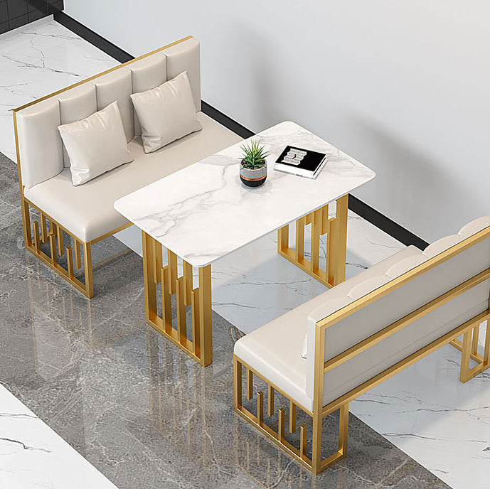 Traditional Luxury Dining Table Sintered Stone Top Dining Table with Gold Frame