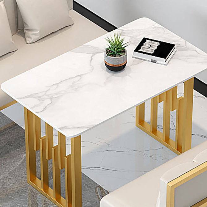 Traditional Luxury Dining Table Sintered Stone Top Dining Table with Gold Frame