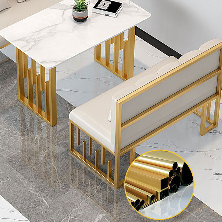 Traditional Luxury Dining Table Sintered Stone Top Dining Table with Gold Frame