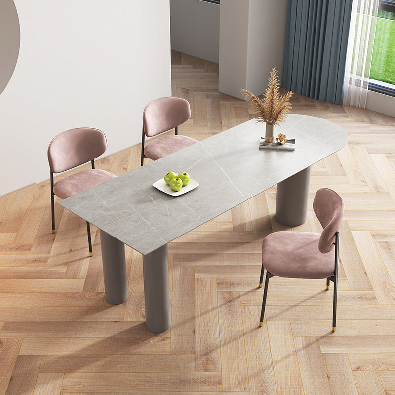 Modern Oval Dining Table Grey Solid Wood Double Pedestal Table Home Kitchen Dinner