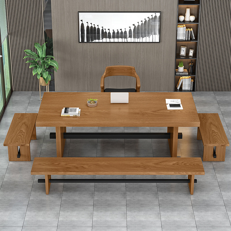 Modern Pine Wood Table in Brown for Restaurant Rectangle Table with Trestle Base