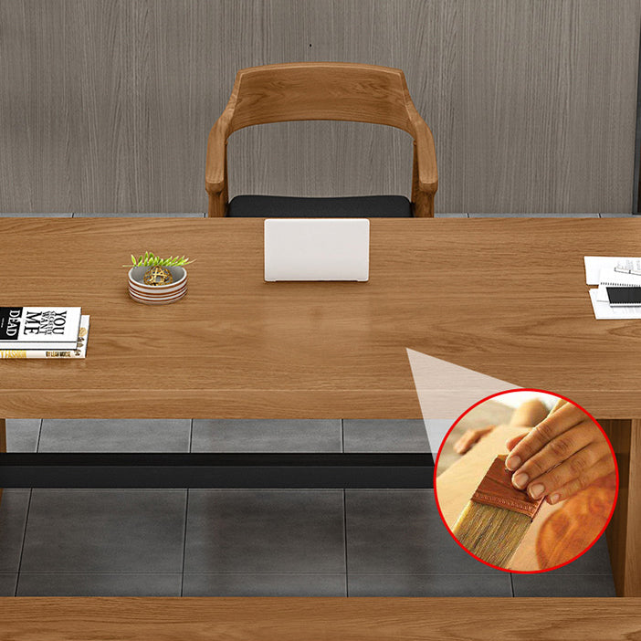 Modern Pine Wood Table in Brown for Restaurant Rectangle Table with Trestle Base