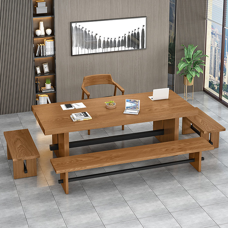 Modern Pine Wood Table in Brown for Restaurant Rectangle Table with Trestle Base