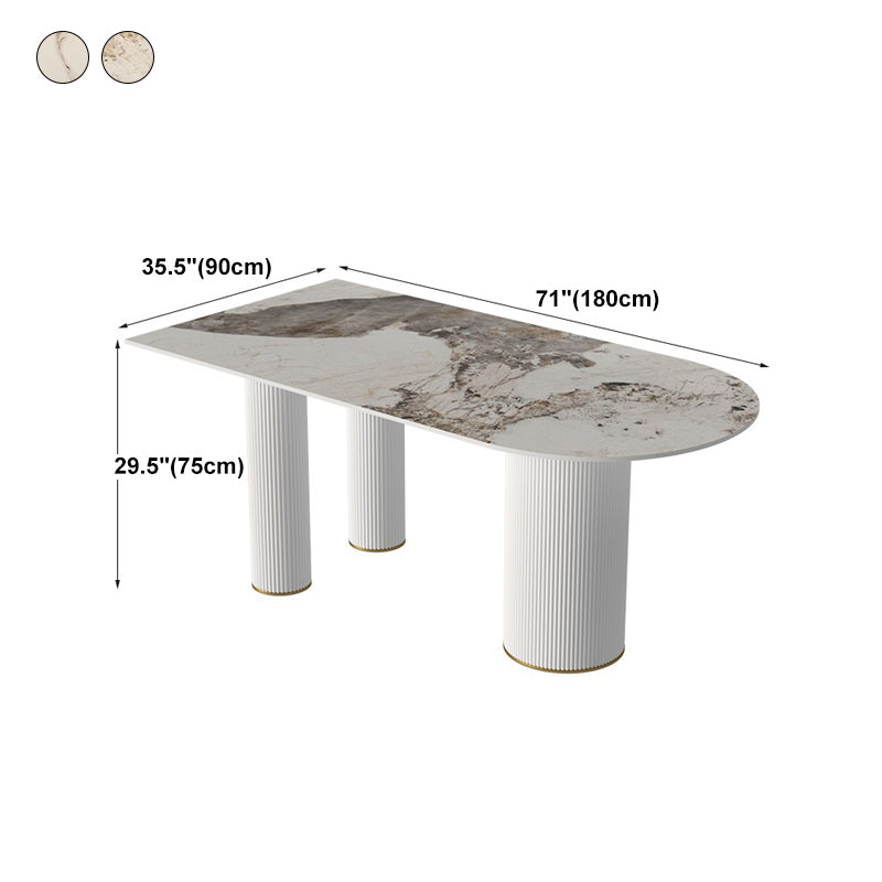 Traditional Luxury Dining Table Stone and Metal White Base Double Pedestal Table