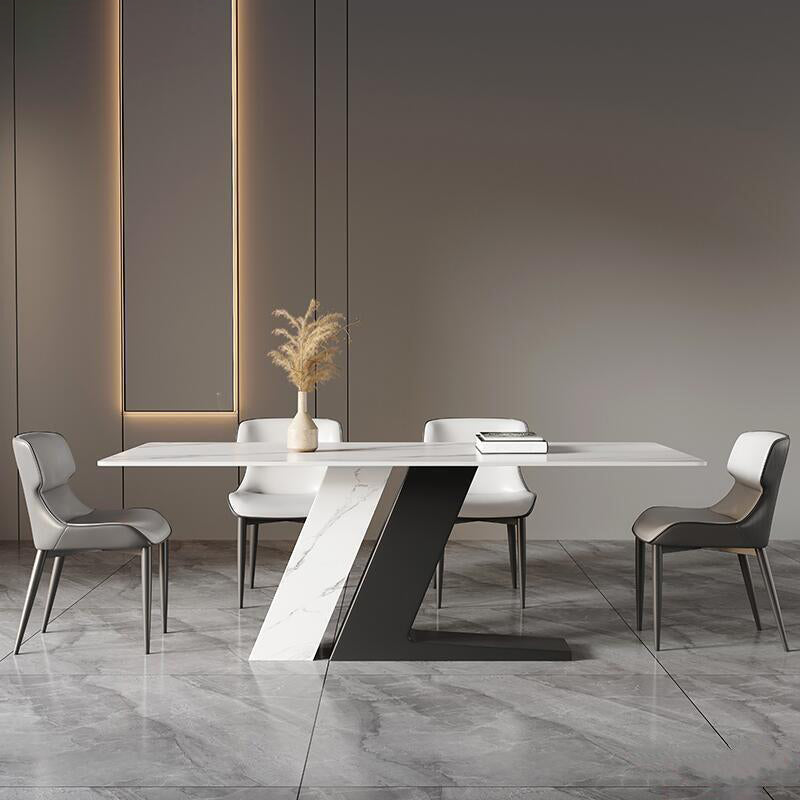 Sintered Stone Top Luxury White Table Rectangle Dining Table with Double Pedestal