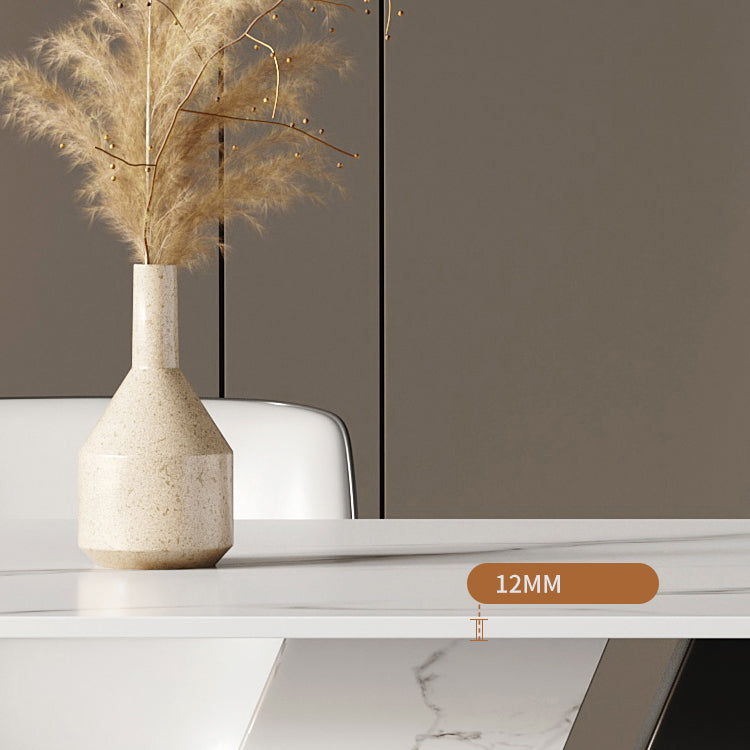 Sintered Stone Top Luxury White Table Rectangle Dining Table with Double Pedestal
