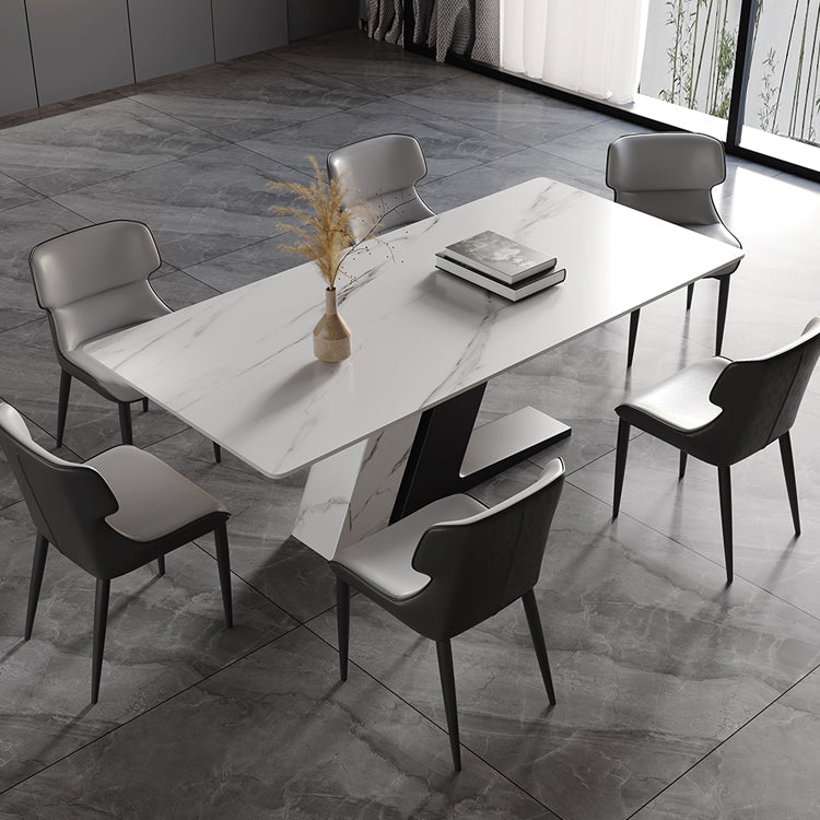 Sintered Stone Top Luxury White Table Rectangle Dining Table with Double Pedestal