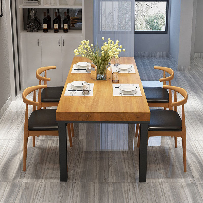 Pine Wood Top Dining Table Industrial Table with 4 Legs in Black