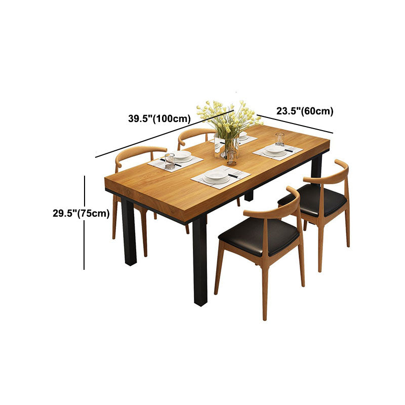 Pine Wood Top Dining Table Industrial Table with 4 Legs in Black