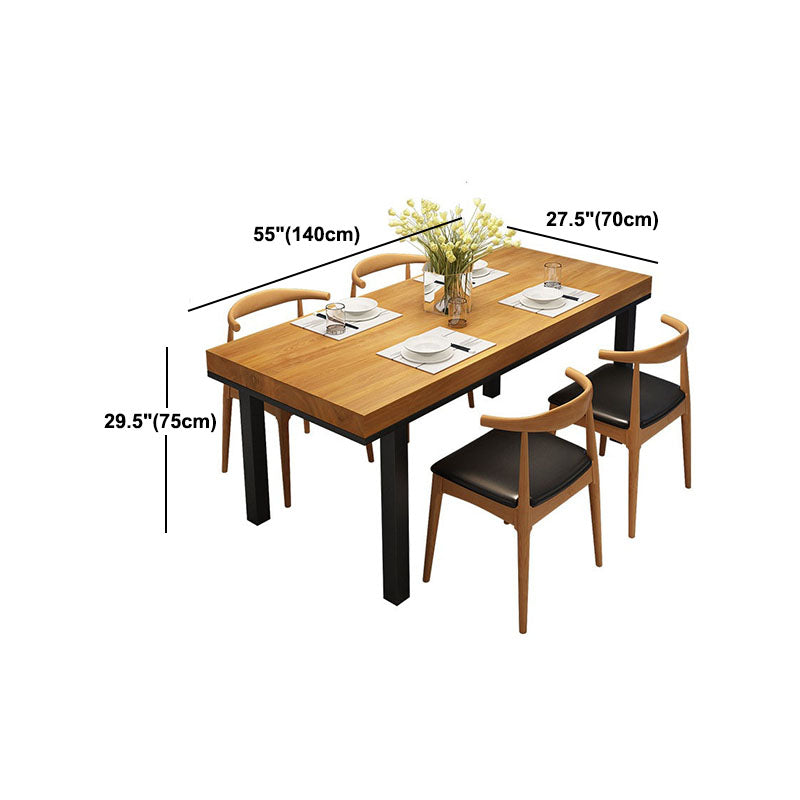 Pine Wood Top Dining Table Industrial Table with 4 Legs in Black