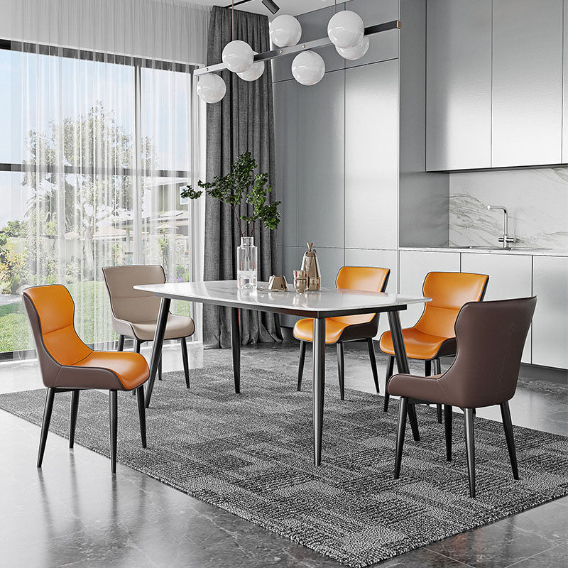 Stone Top Dining Table Traditional Luxury Table with 4 Legs in Black