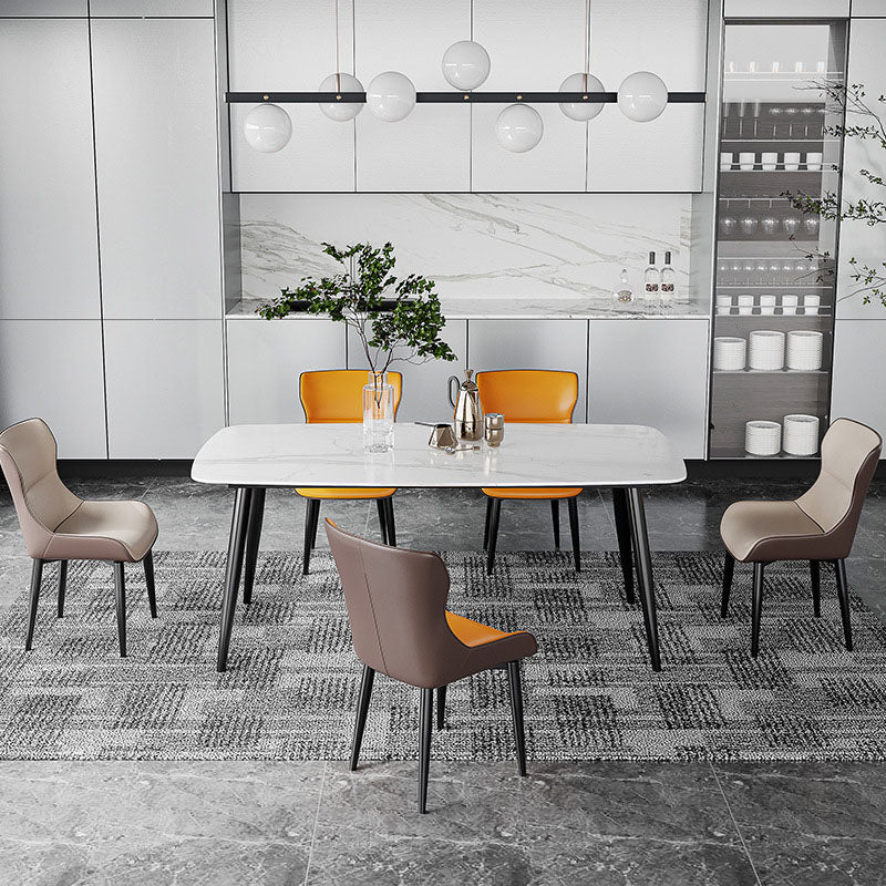 Stone Top Dining Table Traditional Luxury Table with 4 Legs in Black