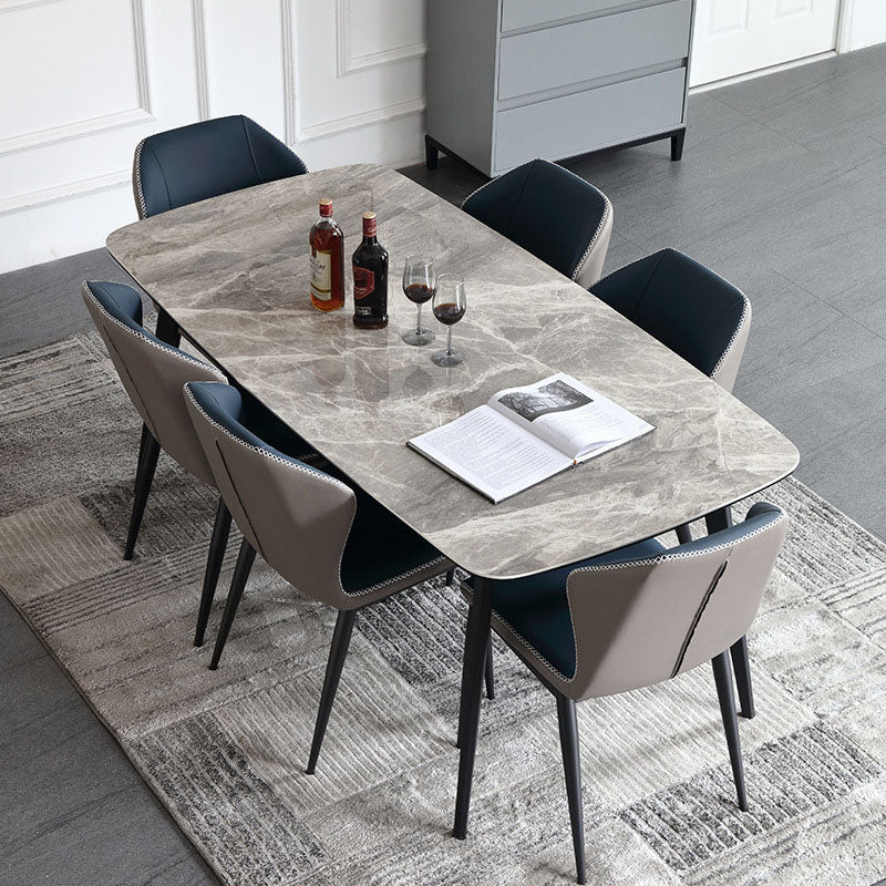 Stone Top Dining Table Traditional Luxury Table with 4 Legs in Black