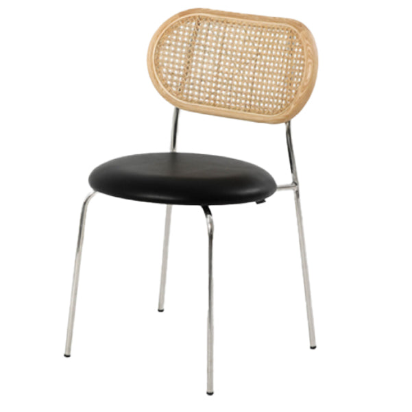 Faux Leather Side Chair Modern Style Cane Back Dining Chair for Indoor