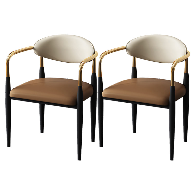 Glam Style Arm Chair Faux Leather Open Back Dining Chair for Home