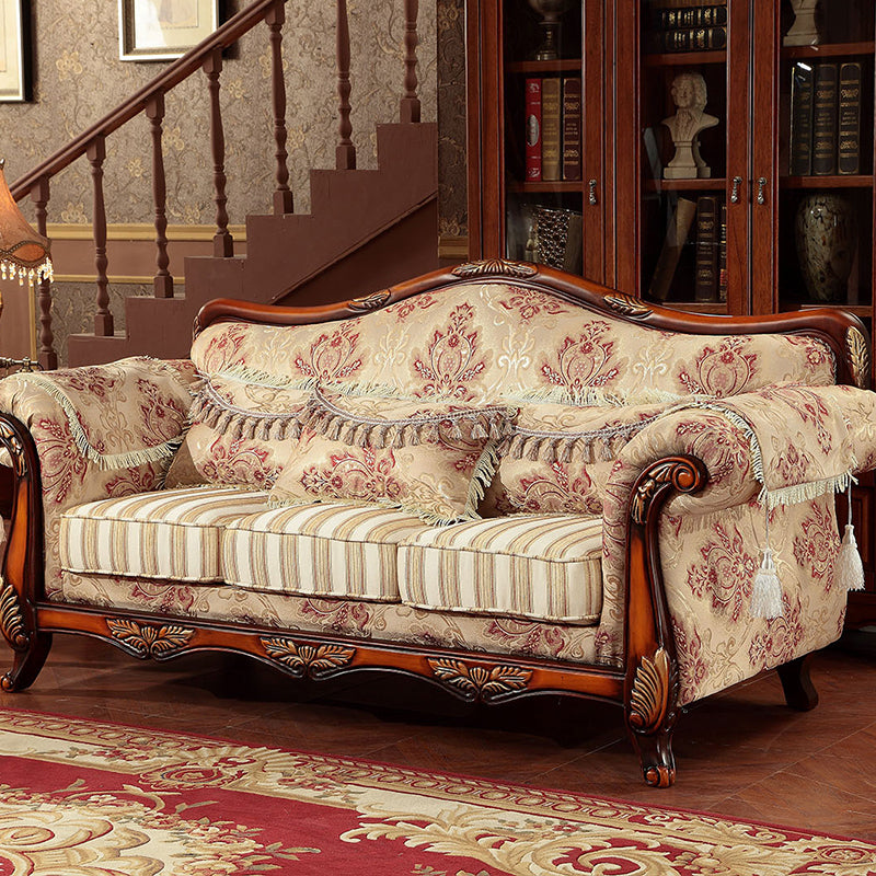 Modern Cotton Blend Rolled Arm Curved Sofa with Camel Back for Apartment