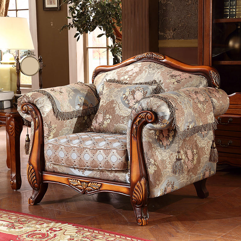 Modern Cotton Blend Rolled Arm Curved Sofa with Camel Back for Apartment