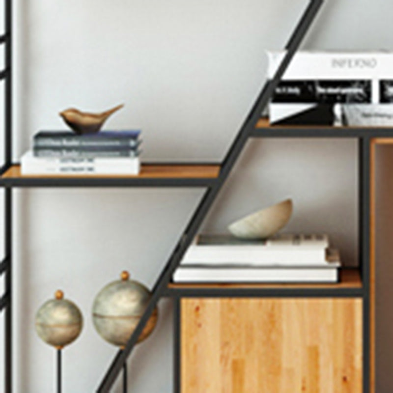 Metal and Wooden Shelf Bookcase with Doors Modern Bookshelf for Office