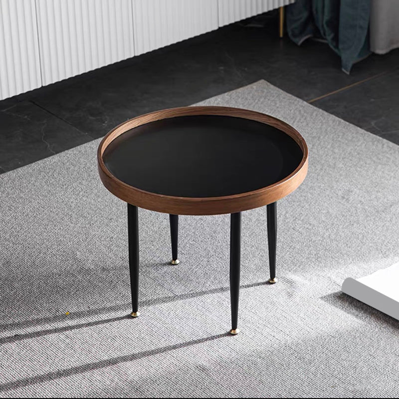 French Country Style Cocktail Table Walnut/black Solid Wood Round Coffee Table