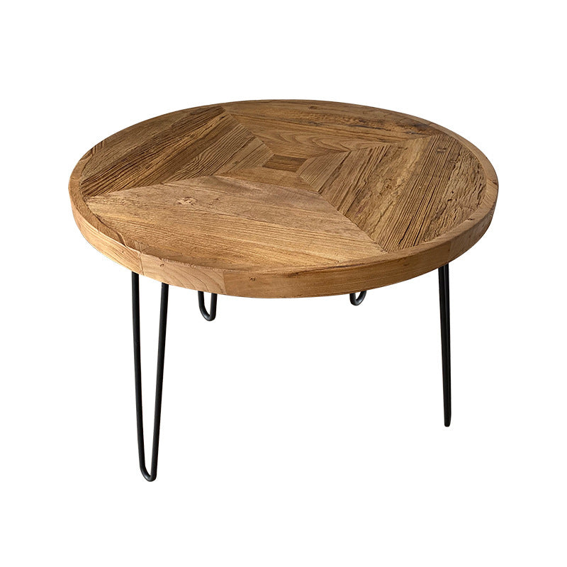 Mid-century Modern Cocktail Table Brown Elm Wood Top Metal Base Round/square Coffee Table