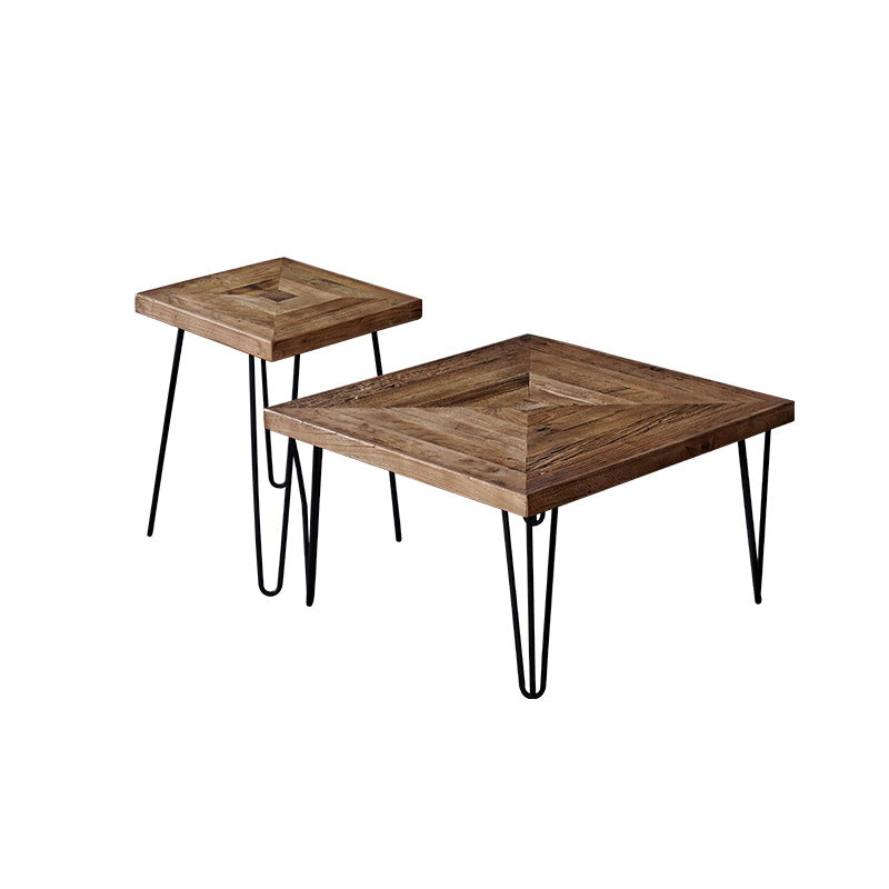 Mid-century Modern Cocktail Table Brown Elm Wood Top Metal Base Round/square Coffee Table