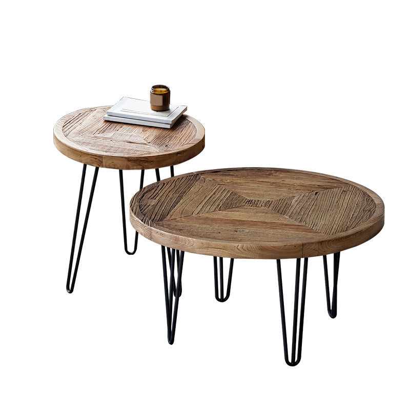 Mid-century Modern Cocktail Table Brown Elm Wood Top Metal Base Round/square Coffee Table