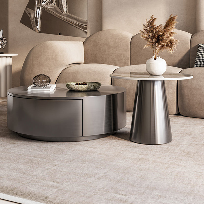 Mid-century Modern Cocktail Table Grey/gold Metal Round Coffee Table