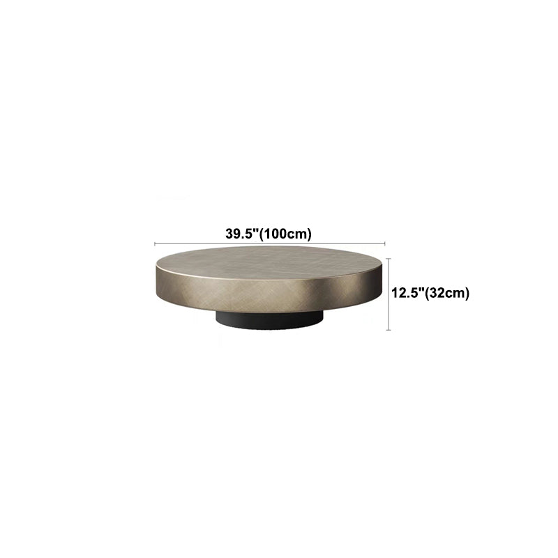 Block Base Design Cocktail Table Gold Metal Top Black Base Round Coffee Table