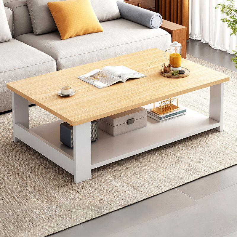 4 Legs Rectangular Coffee Table Made of Solid Wood in Wood/white/brown/gray Cocktail Table