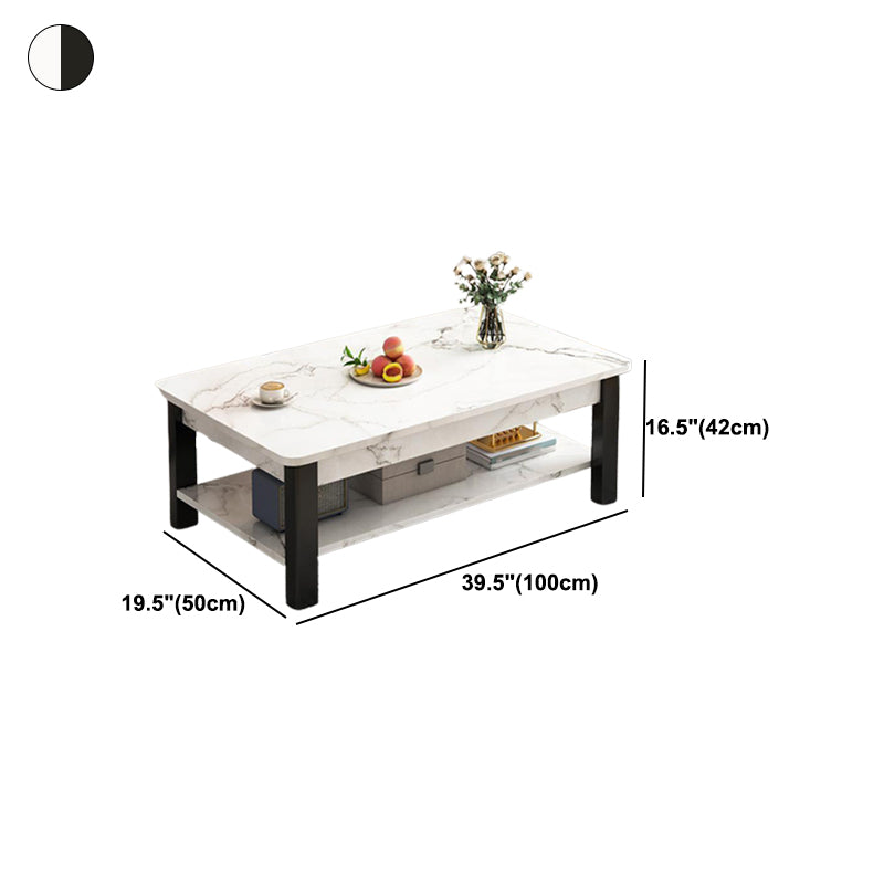 4 Legs Rectangular Coffee Table Made of Solid Wood in Wood/white/brown/gray Cocktail Table